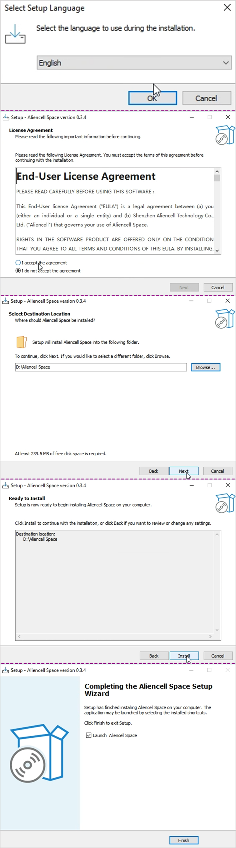 Figure 7: Installing Aliencell Space