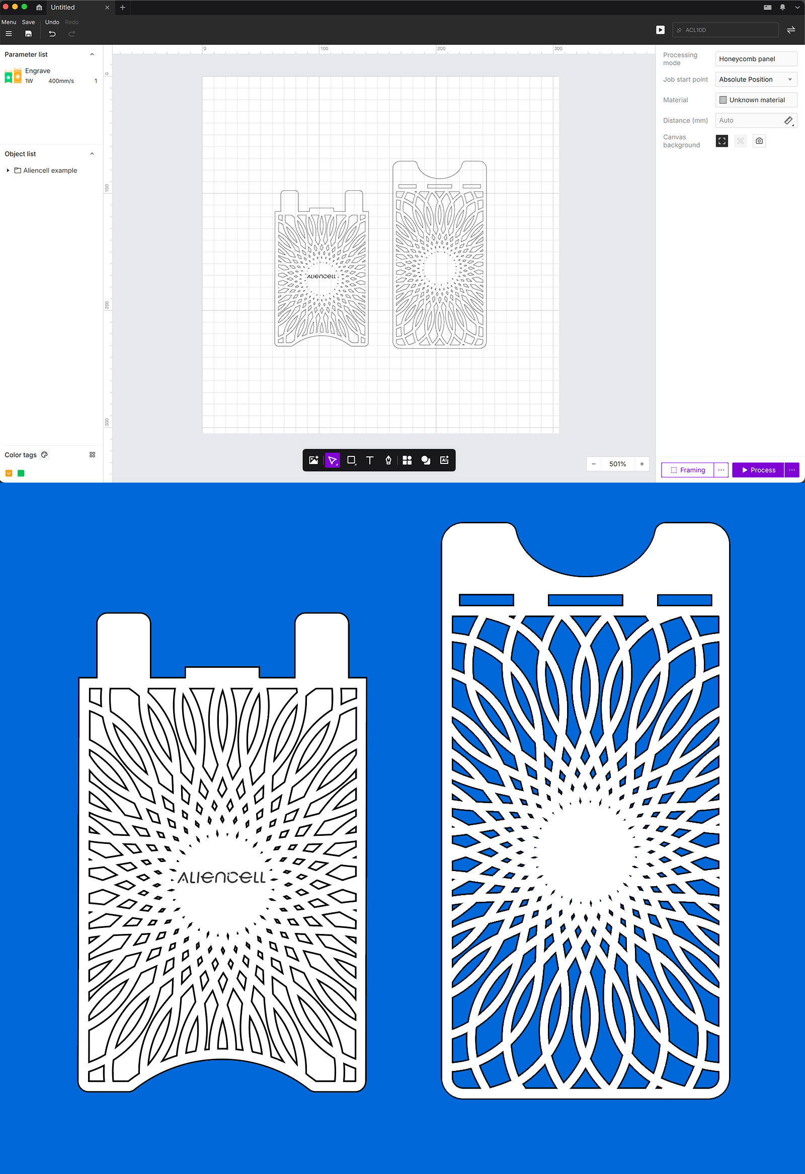 Figure 9: Project file and finished-piece preview